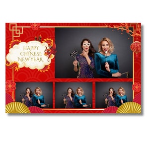 Happy Chinese New Year 2024 Photobooth Template, instant download, Editable via Canva, Chinese New Year Red and Gold Dragon Photo Booth