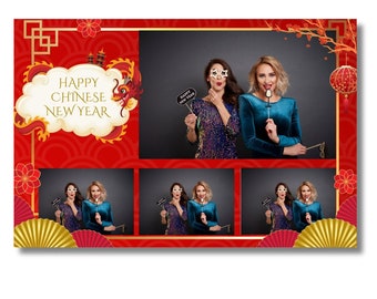 Chinese New Year 2024 Photobooth Template: Red and Gold Dragon (Editable Canva, Instant Download)
