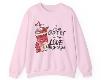 Sudadera de café helado para San Valentín: suéter de cuello redondo para mujer