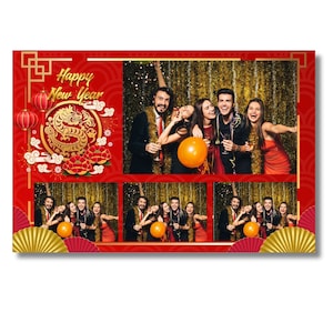 Happy Chinese New Year 2024 Photobooth Template, instant download, Chinese New Year Red and Gold Dragon Photo Booth
