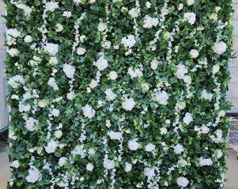 White Rose & Greenery Flower Wall: 5D Bridal Bouquet Backdrop (8x8)