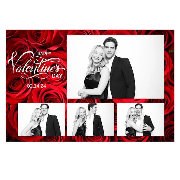 Valentine's Day Photo Booth Template PNG, Easy 100% Editable File 4X6 Photobooth Template, instant download, Red Roses Photobooth Template