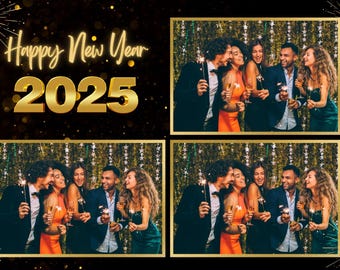 New Year 2025 Photobooth Template: Black and Gold (Instant Download)
