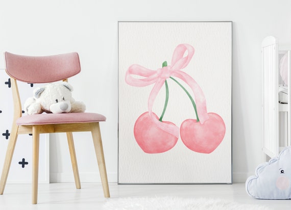 Pastel Pink Cherry Watercolor Art Print: Coquette Room Decor (digital  Download) - Etsy