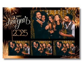 New Year 2025 Photobooth Template: Black and Gold (Instant Download)