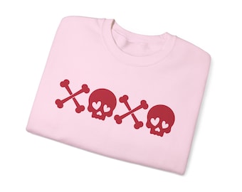 Skulls XOXO Valentinstag Sweatshirt : Damen Pullover mit Rundhalsausschnitt