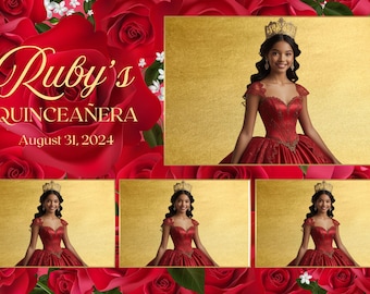 Red Roses Quinceañera Photo Booth Template: Editable 4x6 PNG (Digital Download)
