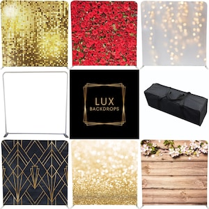 1 Standard Frame 8X8FT AND 3 Double Sided Backdrop (6 DESIGNS) FREE Oversized Base, custom backdrop, wedding backdrop, Photobooth backdrop