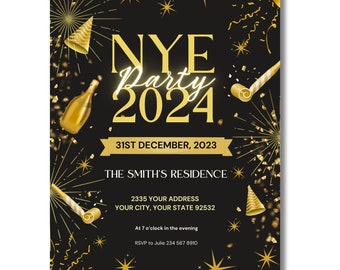 Black & Gold New Year Party Invitation: Elegant Template (Digital Download)