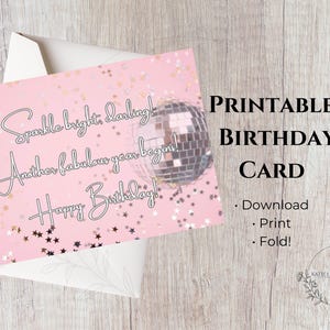 Geburtstagskarte zum Ausdrucken – funkeln, knallen, bezauberndes Design mit Spiegelkugel & goldenem Konfetti, alles Gute zum Geburtstag, Gruß, sofortiger digitaler Download
