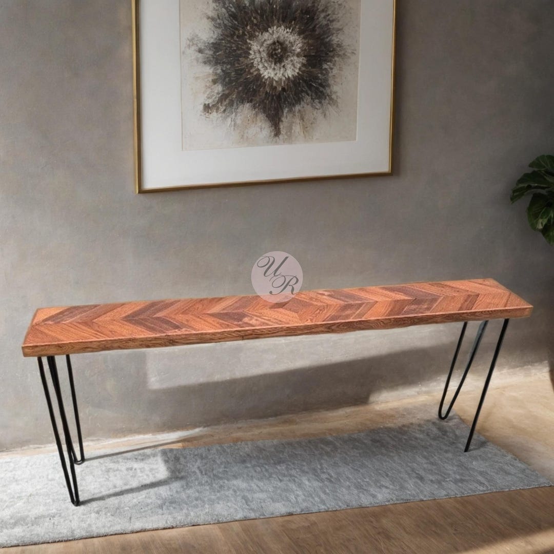 Chevron Wood Console Table With Hairpin Legs | Handmade Entryway Table ...