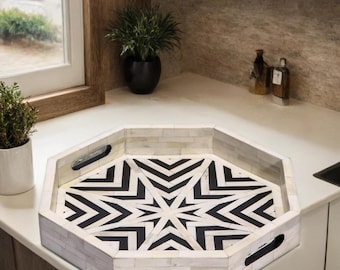 Handmade Bone Inlay Tray Decorative Boho Accent Decor