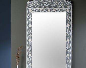 Floral Bone Inlay Wall Mirror: Handmade Indian Vanity Mirror
