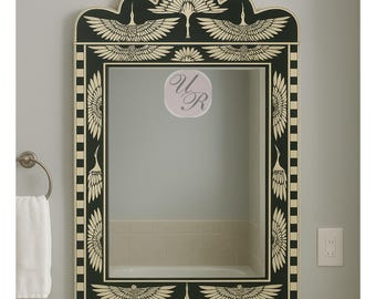 Handmade Bone Inlay Mirror Frame: Geometric Wall Decor, Artisan Indian Craft