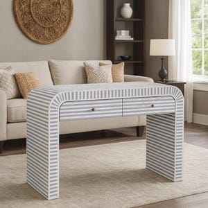 Handmade Bone Inlay Console Table: Waterfall Entryway Furniture