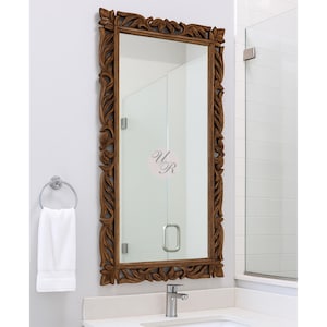 Hand Carved Wood Wall Mirror Rustic Farmhouse Boho Decor