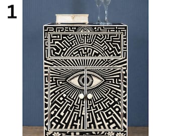 Handmade Bone Inlay Unique Design Bedside Tables – Bohemian Nightstands | Bone Inlay Furniture