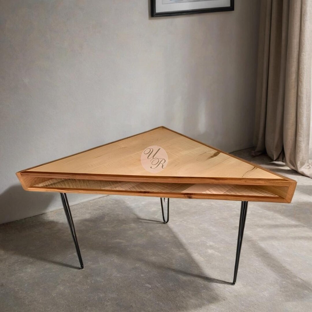 Triangle Corner Table | Handmade Wood Accent Table With Hairpin Legs ...