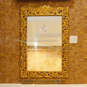 Hand-Carved Gold Wooden Mirror Frame: Ornate Antique Style Wall Decor