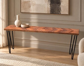 Chevron Wood Console Table with Hairpin Legs | Handmade Entryway Table