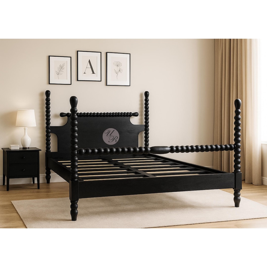 Black Wood Spindle Bed