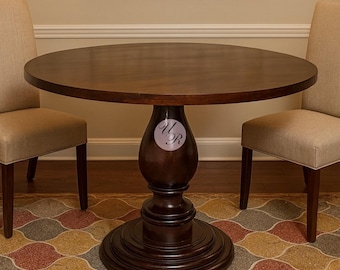 Dark Wood Round Dining Table | Handmade Solid Wood Pedestal Table | Rustic Farmhouse Dining Table | Modern Round Kitchen Table