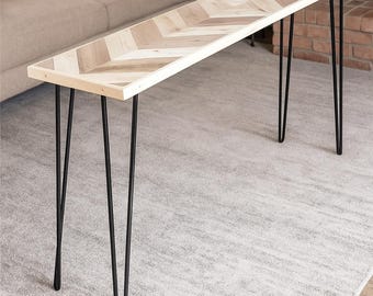 Chevron Wood Console Table with Hairpin Legs | Handmade Entryway Table | Modern Rustic Hallway Furniture
