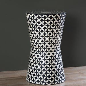 Handmade Bone Inlay End Table: Geometric Boho Nightstand