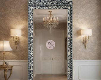 Handmade Bone Inlay Mirror Frame: Floral Indian Palace Design