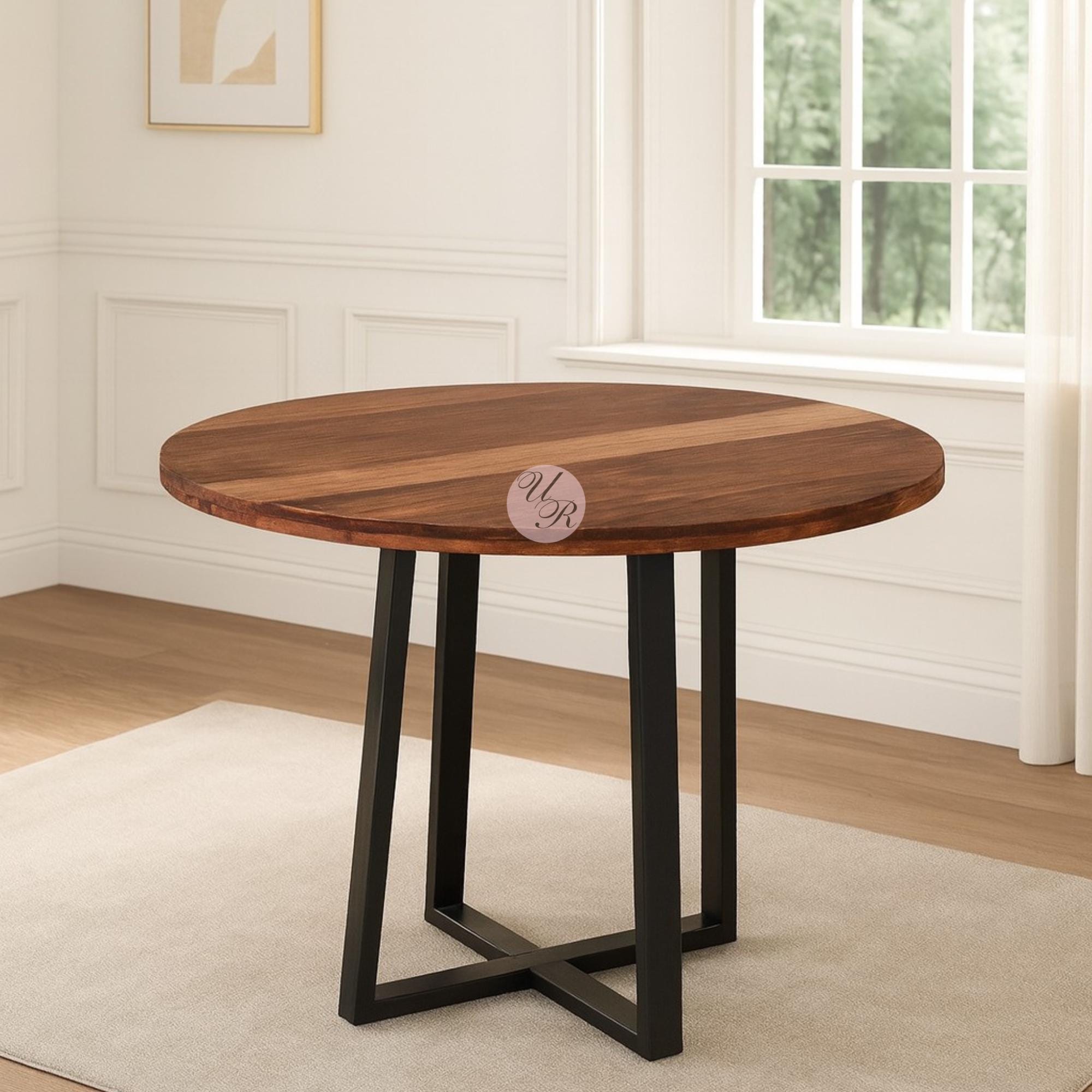 Handmade Solid Wood Round Dining Table | Walnut Finish Kitchen Table ...