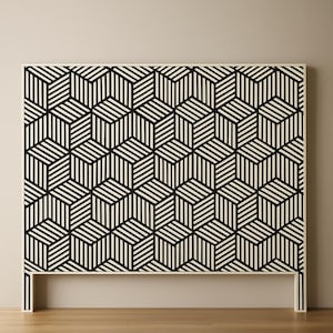 Handmade Bone Inlay stripe Headboard – Black and White Optical Illusion Bed Back – Modern Inlay Bed Frame – Boho Bedroom Decor