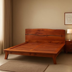 Handmade Live Edge Headboard Platform Bed: Solid Wood Rustic Bedroom