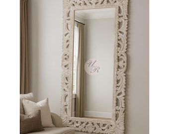 Hand Carved Wooden Floor Mirror Frame Only | Ornate Large Wall Frame | Rustic Boho Farmhouse Home Decor
