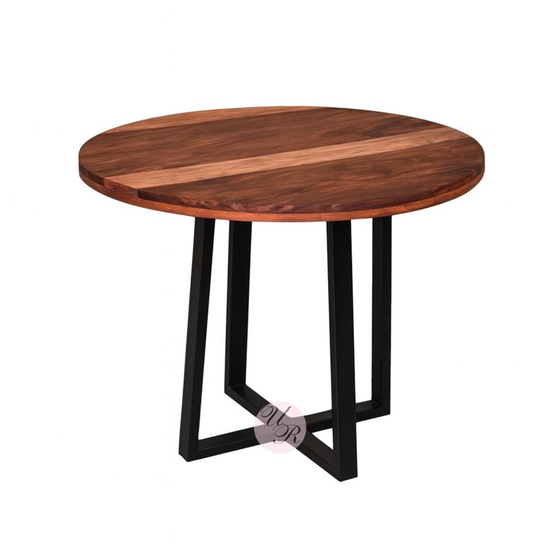 Handmade Solid Wood Round Dining Table | Walnut Finish Kitchen Table ...