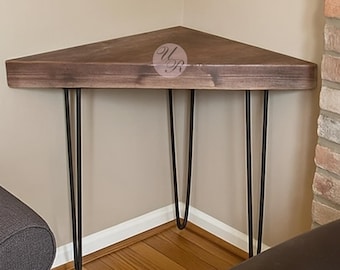 Rustic Solid Wood Corner Desk, Handmade Space-Saving Study Table