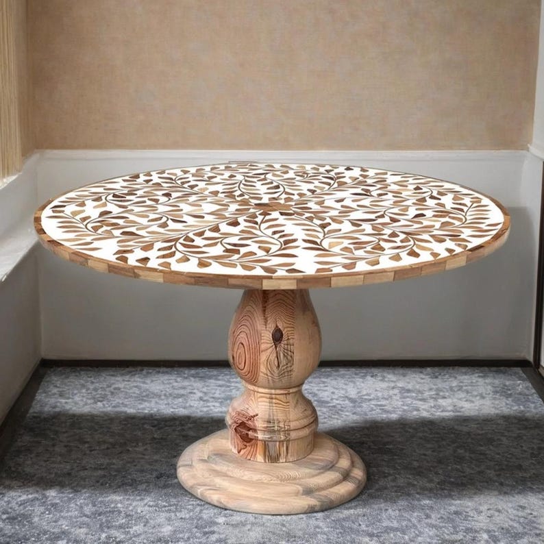 Handmade Bone Inlay Teak Wood Dining Table • Luxury Inlay Furniture ...