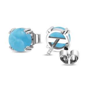 Larimar Stud Earrings, 925 Sterling Silver Gemstone Studs, Natural Blue Stone Earrings, Handmade Jewelry Gift for Her, Small Ear Studs