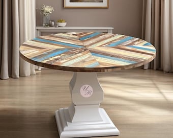 Reclaimed Wood Round Dining Table | Handmade Rustic Wood Table | Solid Wood Farmhouse Dining Table | Custom Size Round Table