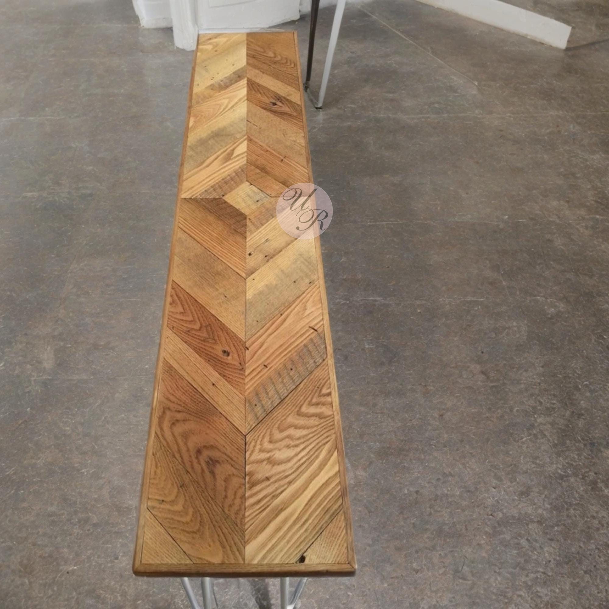 Chevron Wood Console Table With White Hairpin Legs | Handmade Entryway ...