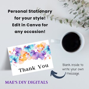 Personal Note Cards, personalized Note cards, Thank you notes, Blank note cards, monogram note cards, printable notes, print at home cards