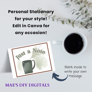 Personal Note Cards, personalized Note cards, Thank you notes, Blank note cards, monogram note cards, printable notes, print at home cards