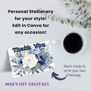 Personal Note Cards, personalized Note cards, Thank you notes, Blank note cards, monogram note cards, printable notes, print at home cards