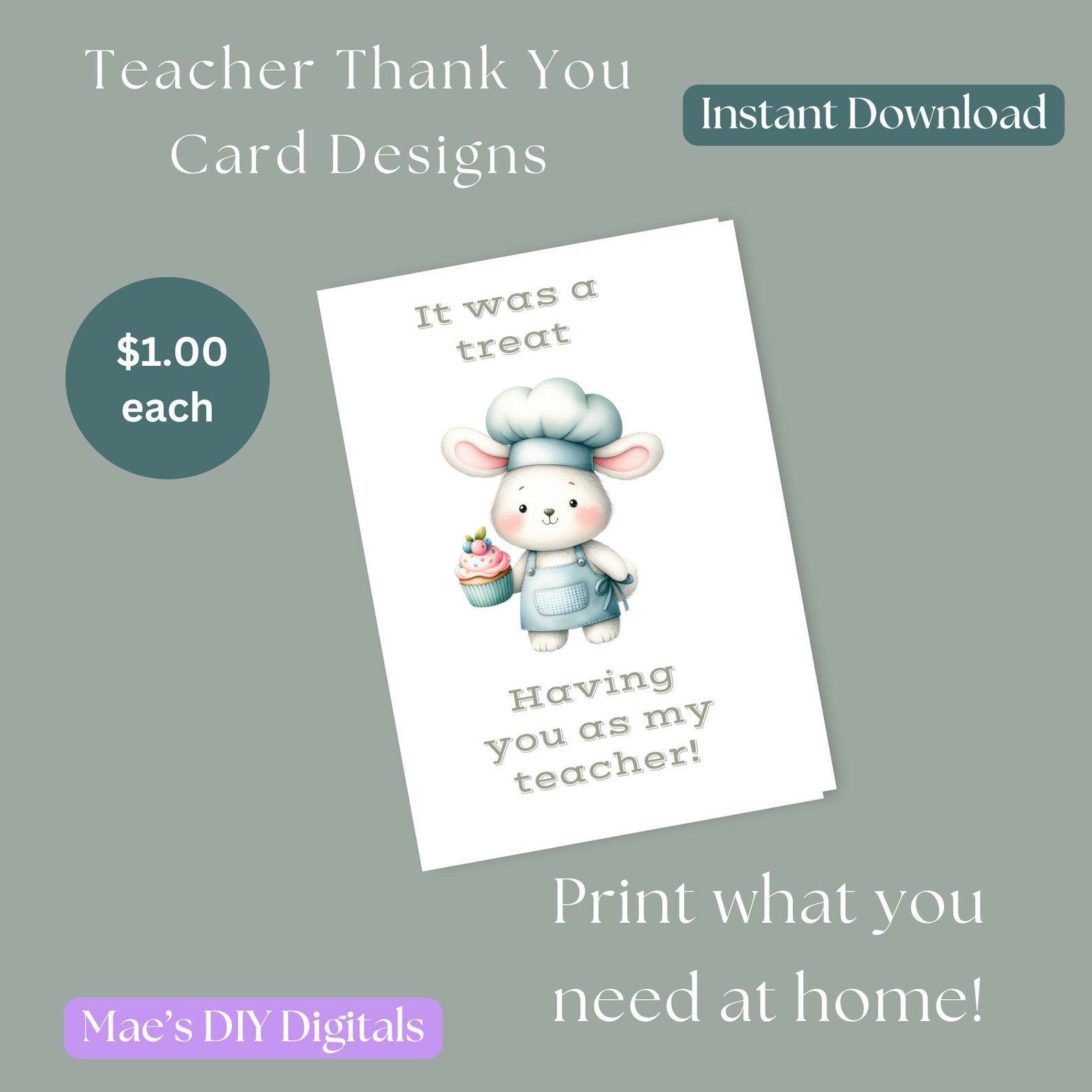 Teacher Thank You Card, Printable Teacher Cards, Teacher Appreciation ...