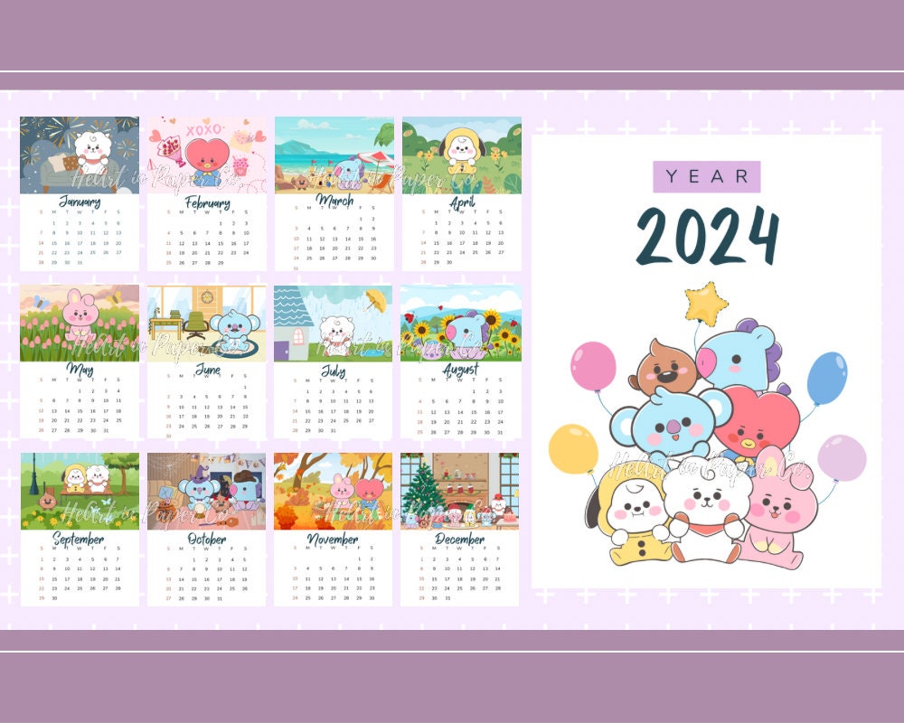 BT21 Printable Calendar 2024 BTS Digital Calendar Wall / Desk Calendar