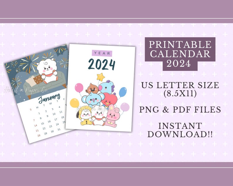 BT21 Printable Calendar 2025 BTS Digital Calendar Wall / Desk Calendar
