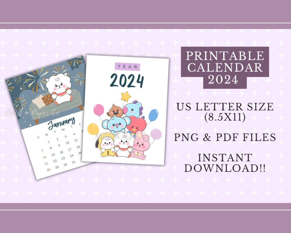 BT21 Printable Calendar 2024 BTS Digital Calendar Wall / Desk Calendar