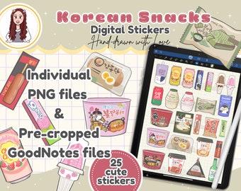 Korean Snacks GoodNotes Digital Stickers, Kawaii Convenience Store Food Printable Sticker Sheet, Digital Planner, Asian Food PNG Clipart