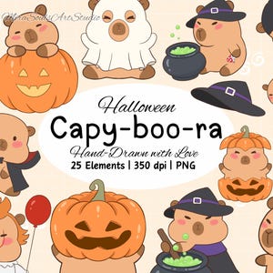 Cute Halloween Capybara PNG, Spooky Fall Animal Clipart, Witch Pumpkin Costume, Capybara Costume for Trick or Treat, Kawaii Digital Download