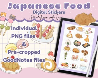 Pegatinas digitales GoodNotes de comida japonesa / Hoja de pegatinas imprimibles de viaje Kawaii / Etiqueta engomada del planificador digital / Pegatinas PNG / Imágenes prediseñadas de Japón