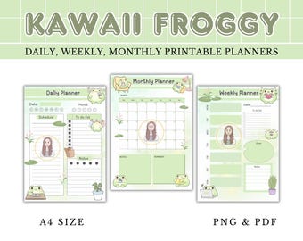 Frog Lover Daily, Weekly, Monthly Planner, Froggy Planner, Kawaii To Do List, Cute Green Digital Planner, Cute Notepad, Productivity Planner
